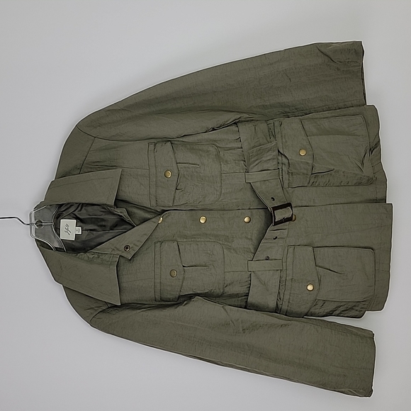 J.JILL snap front lined safari trench belted jacket in green size medium - Picture 2 of 10
